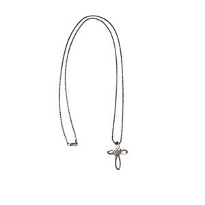 STERLING SILVER NECKLACE Contemporary cross pendant Cz stones Box chain 30”